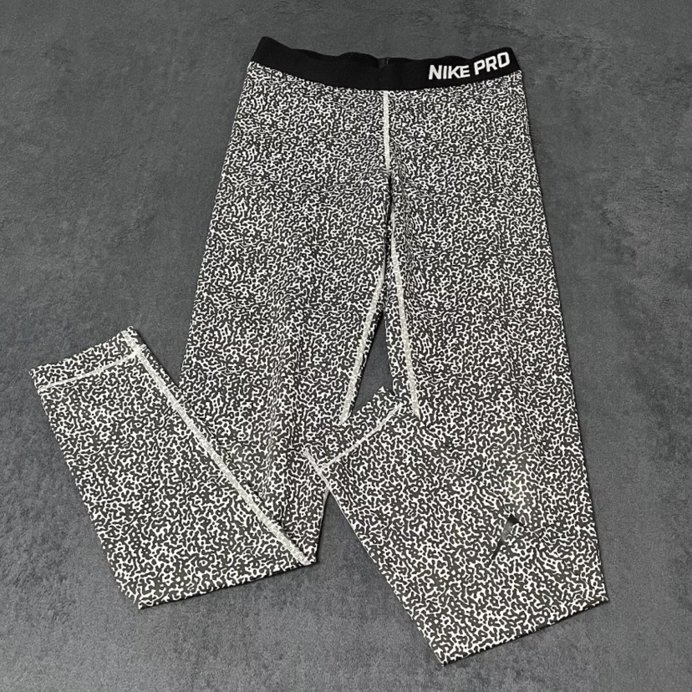 Nike Pro Dri-Fit Tight Leggings Womens M StayCool Black & White Mezzo Print Pant - Picture 2 of 7